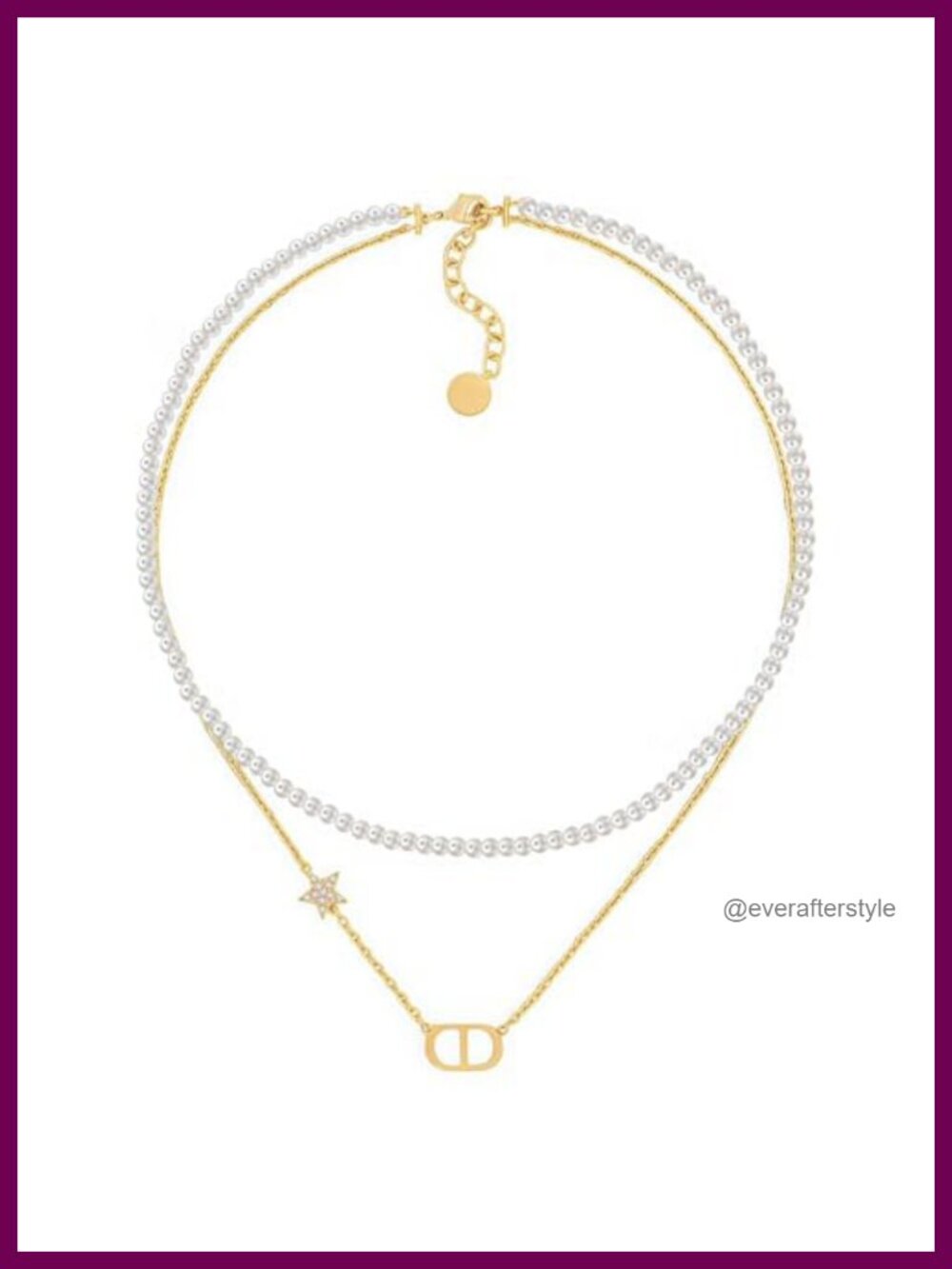 18K Gold Plated Pearl Necklace, Letter Design Pendant, Double Layer